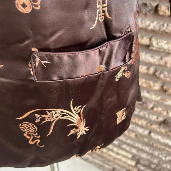 Vintage Chinese Brown Gold Brocade Puffer Quilted Jacket - Picture 4 of 10